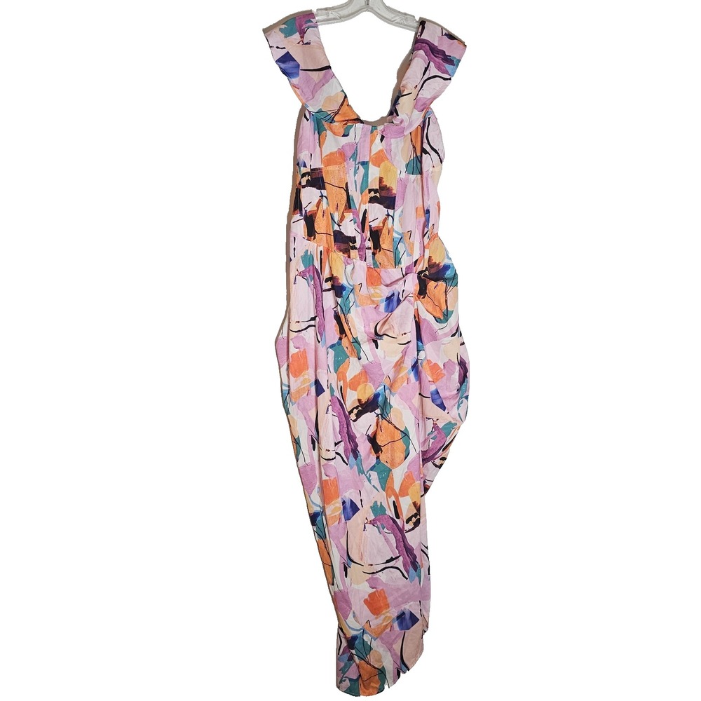 Pretty Litle‎ Thing Plus Dress Womens 22 Multicolor Ruched Side Midi Bright Fun